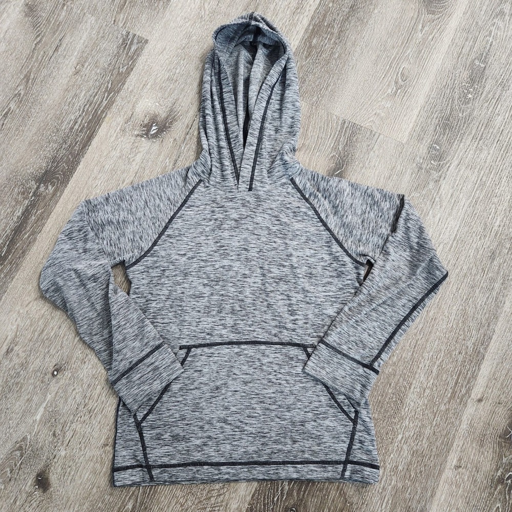Hanna Andersson Gray Space Dye Active Hoodie Thumbhole Pullover Size 120 6-7